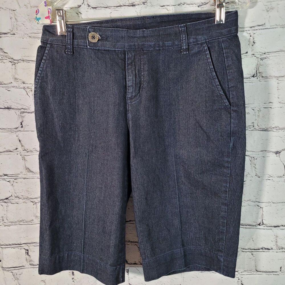 Style & Co Denim Bermuda Shorts Womens 4 Dark Blue‎ Excellent Stretch Mid Rise